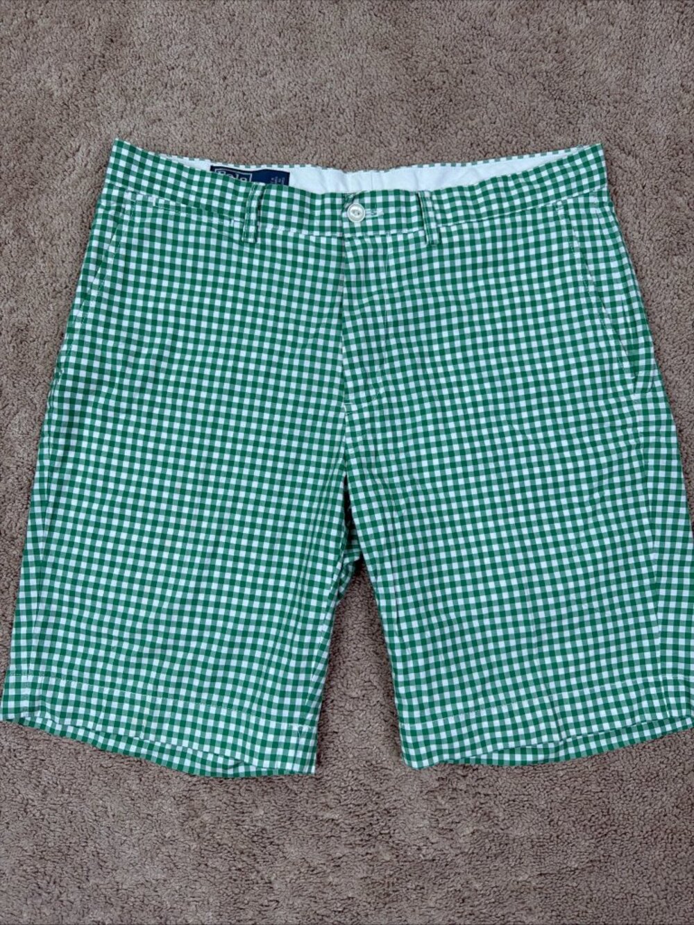Polo Ralph Lauren Suffield Shorts Mens 33 Green Gingham Plaid Preppy 100% Cotton